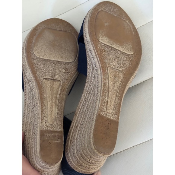 Navy Blue Wedge Espadrille Sandals Women Elastic Ankle Strap Comfort - Picture 6 of 8